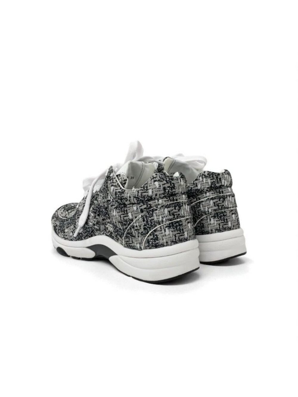 Chanel Sneakers Shoes Fabric Gray Black White Coco Mark Logo - Picture 4 of 9